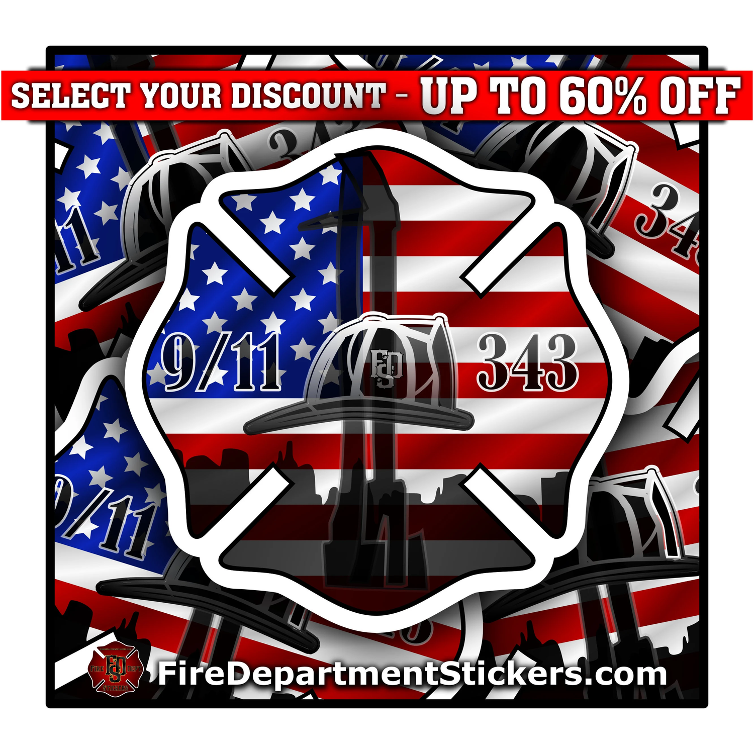 9/11 Memorial Maltese Firefighter Sticker | Never Forget the 343 | Brotherhood | WTC | Twin Towers | FDNY