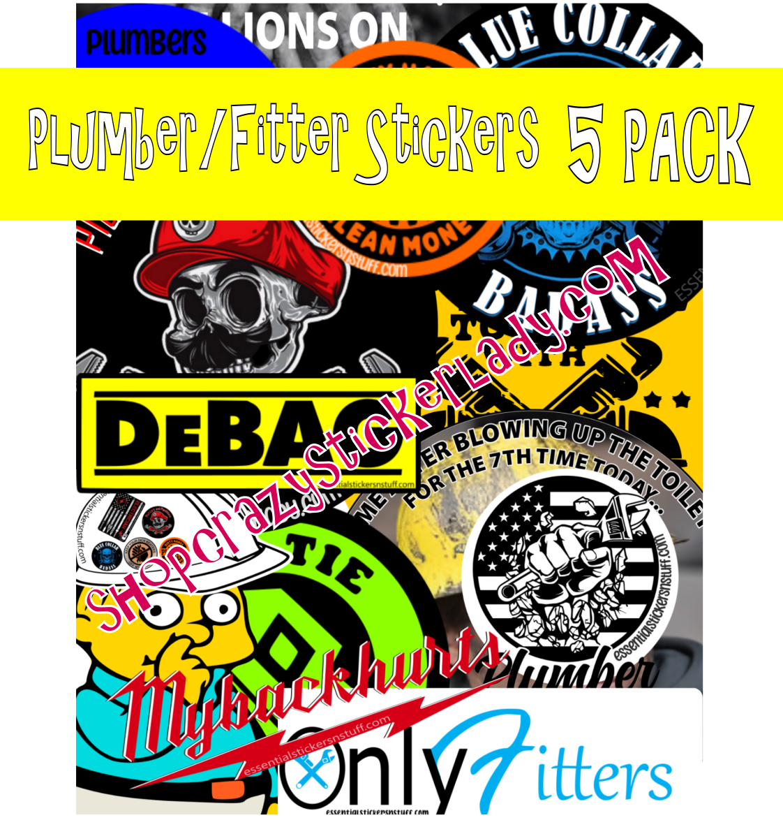 5 Pack | Plumber-Fitter Stickers | Mix and Match Sticker Pack | Gifts