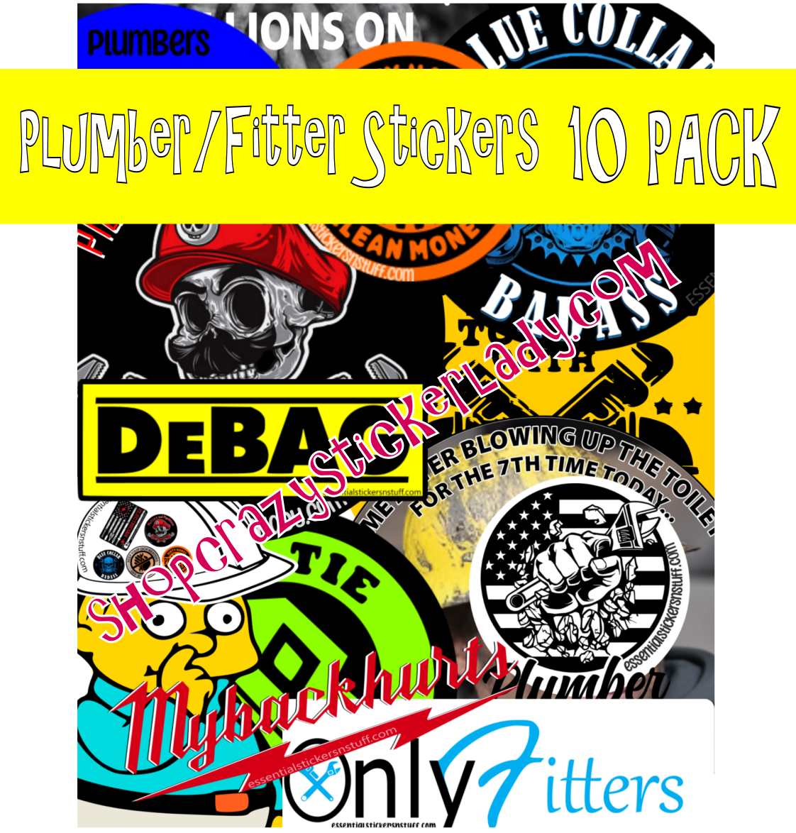 10 Pack | Plumber-Fitter Stickers | Mix and Match Sticker Pack | Gifts