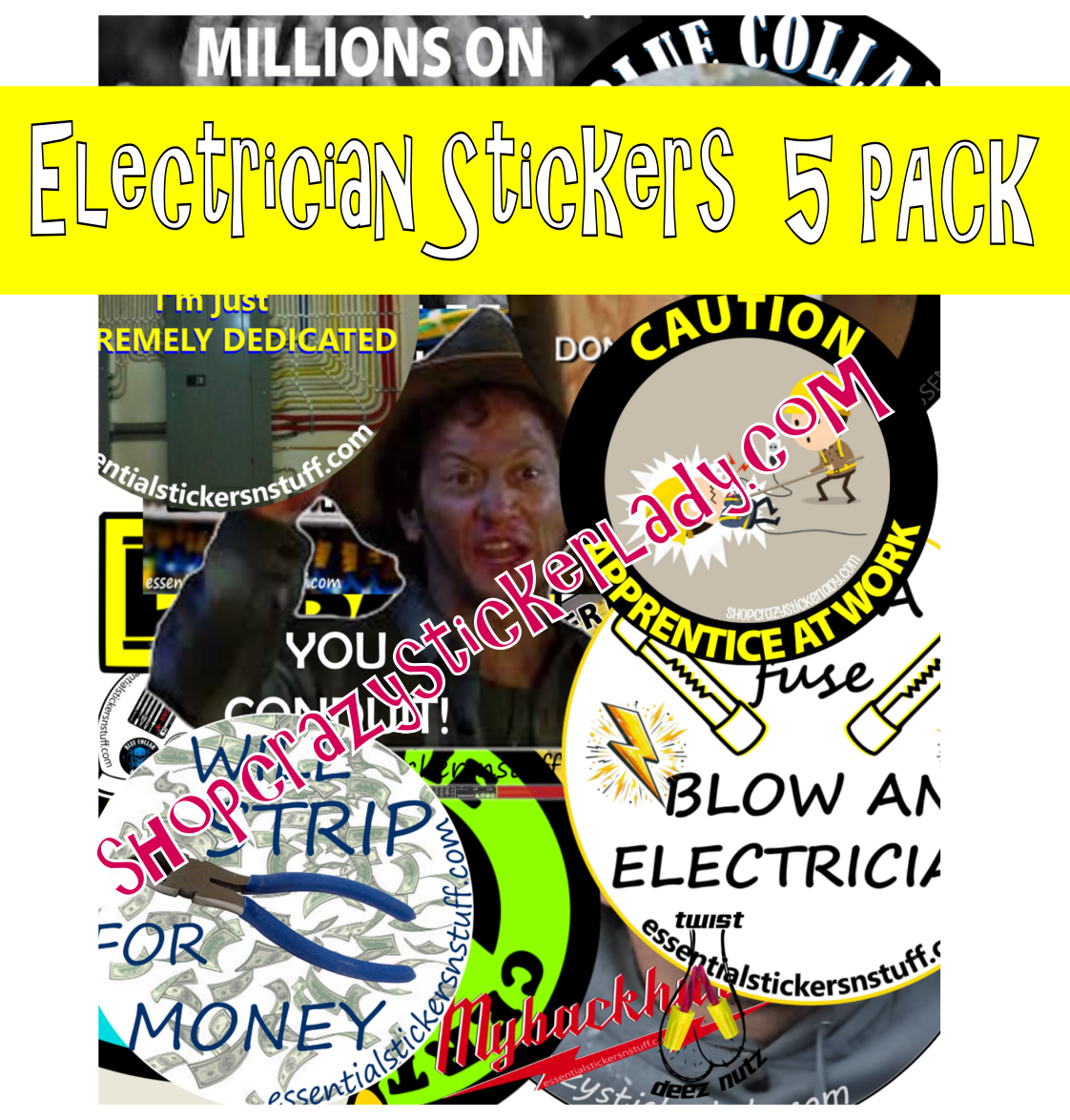 5 Pack | Electrician Stickers | Mix and Match Sticker Pack | Gifts