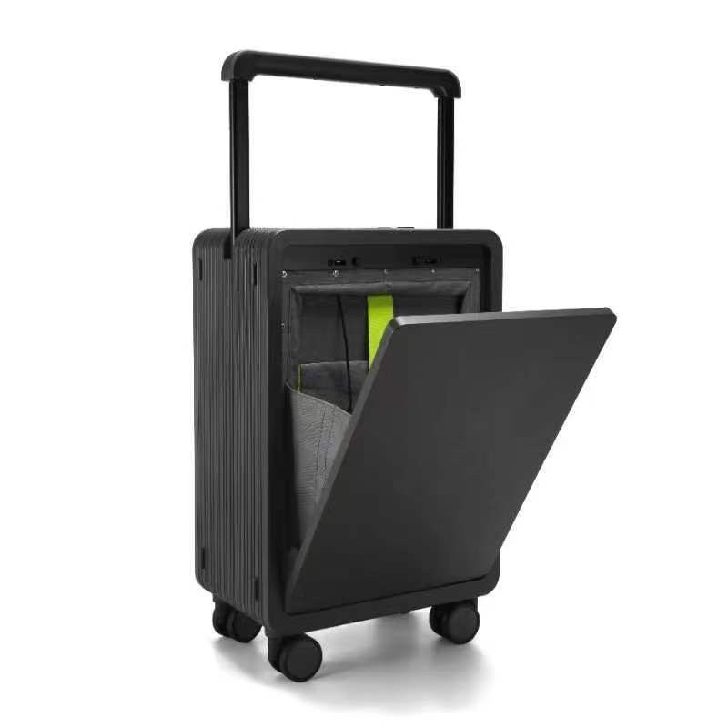 Kabinentrolley mit USB-Anschluss, 20 Zoll, Hartschale, Frontfach, Koffer, schwarz