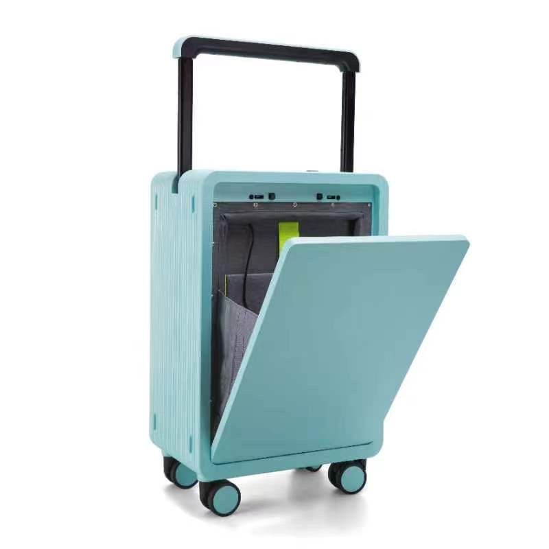Kabinentrolley mit USB-Anschluss, 20 Zoll, Hartschale, Frontfach, Koffer, mintgrün