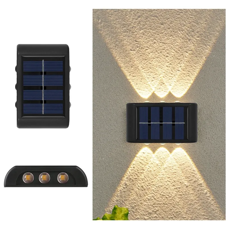 6LED Solar Lights, Outdoor Waterproof Atmosphere Wall Lamp,Up And Down, Wattage: 0-5W, Emitting Color: 1PC Warm light