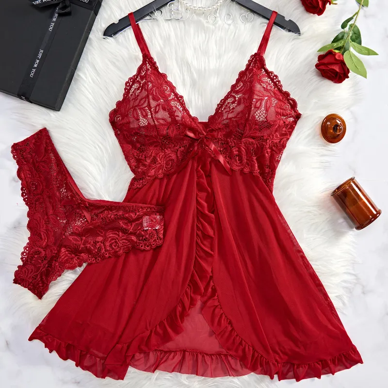 Transparent Red Sexy Lingerie Women&#39;s Underwear See Through Sleepwear