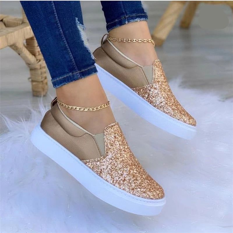 Moccasins Glitter Flat Female Loafers Shoes Black/Rose Gold/Black/Gold, Color: Rose Gold, Shoe Size: 6.5