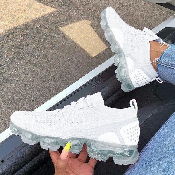 2021 Purple Sneakers Women Casual Shoes Mesh Air-Cushion Flat, Color: White, Shoe Size: 10