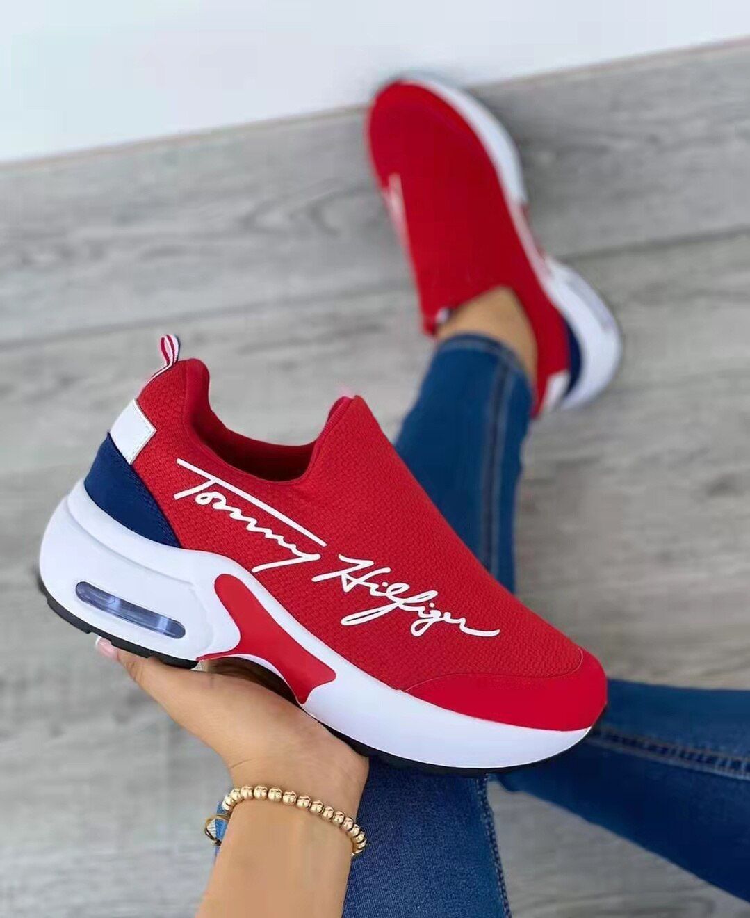 Casual Breathable Wedges Ladies Walking Sneakers Flat Women Shoes, Color: Red, Shoe Size: 10