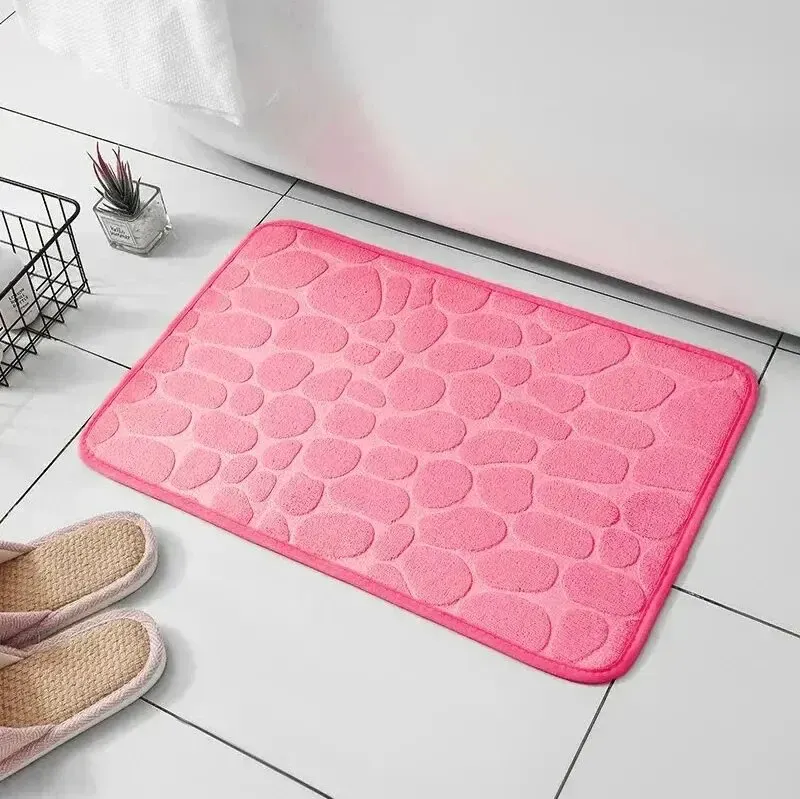 1pc Memory Foam Embossed Velvet Carpet Bathroom Living Room Non-Slip, Color: rose red