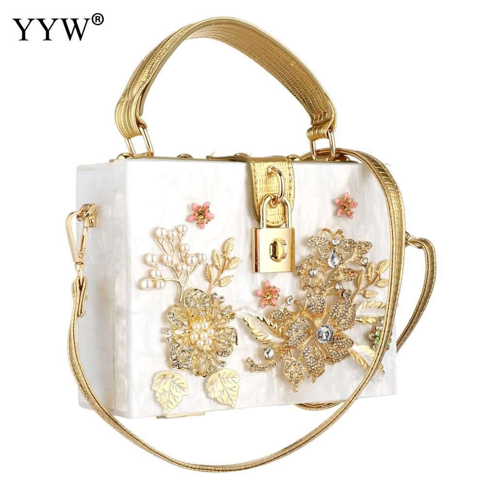 Acrylic Handbags Women 2022 Fashion Flower Shoulder Bags Evening Party, Color: Color 2