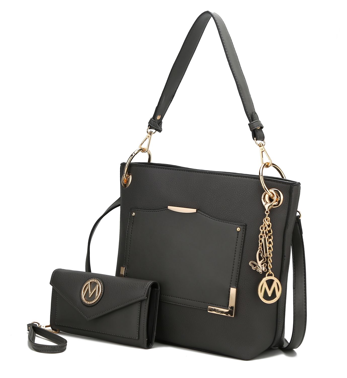 MKF Collection Grace Vegan Leather Women Tote Bag with Wallet By Mia k, Color: Charcoal