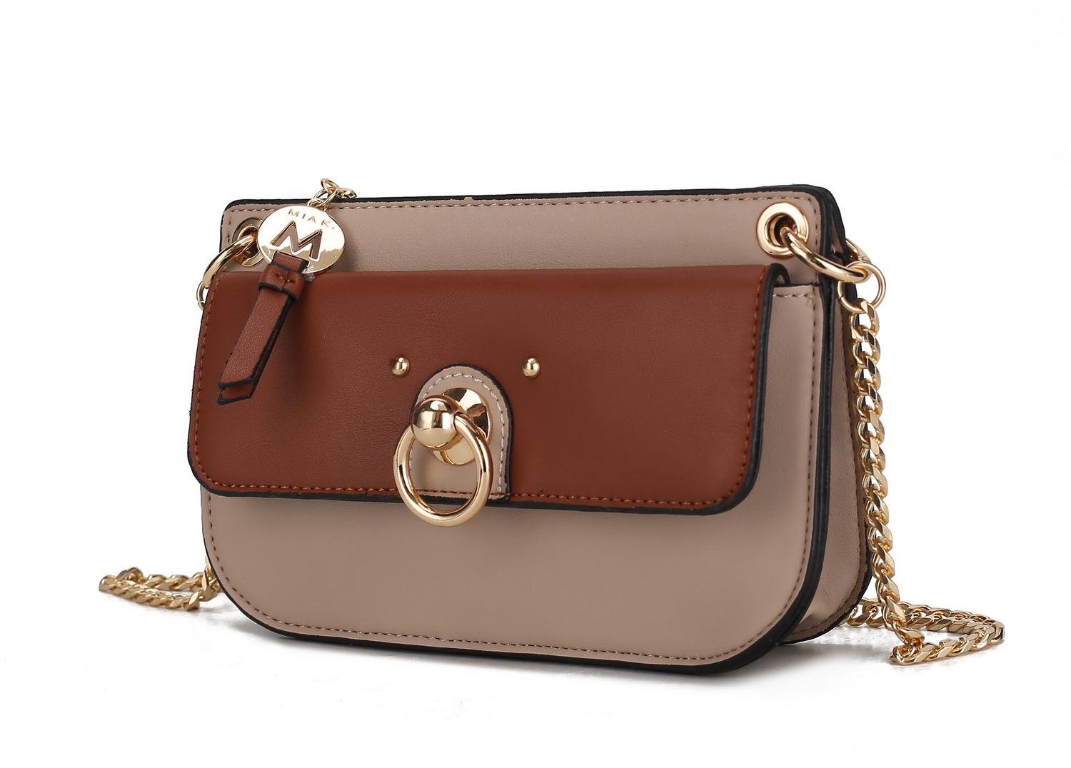 Jill Vegan Leather Women Color Block Crossbody Bag , Color: Taupe-Brown