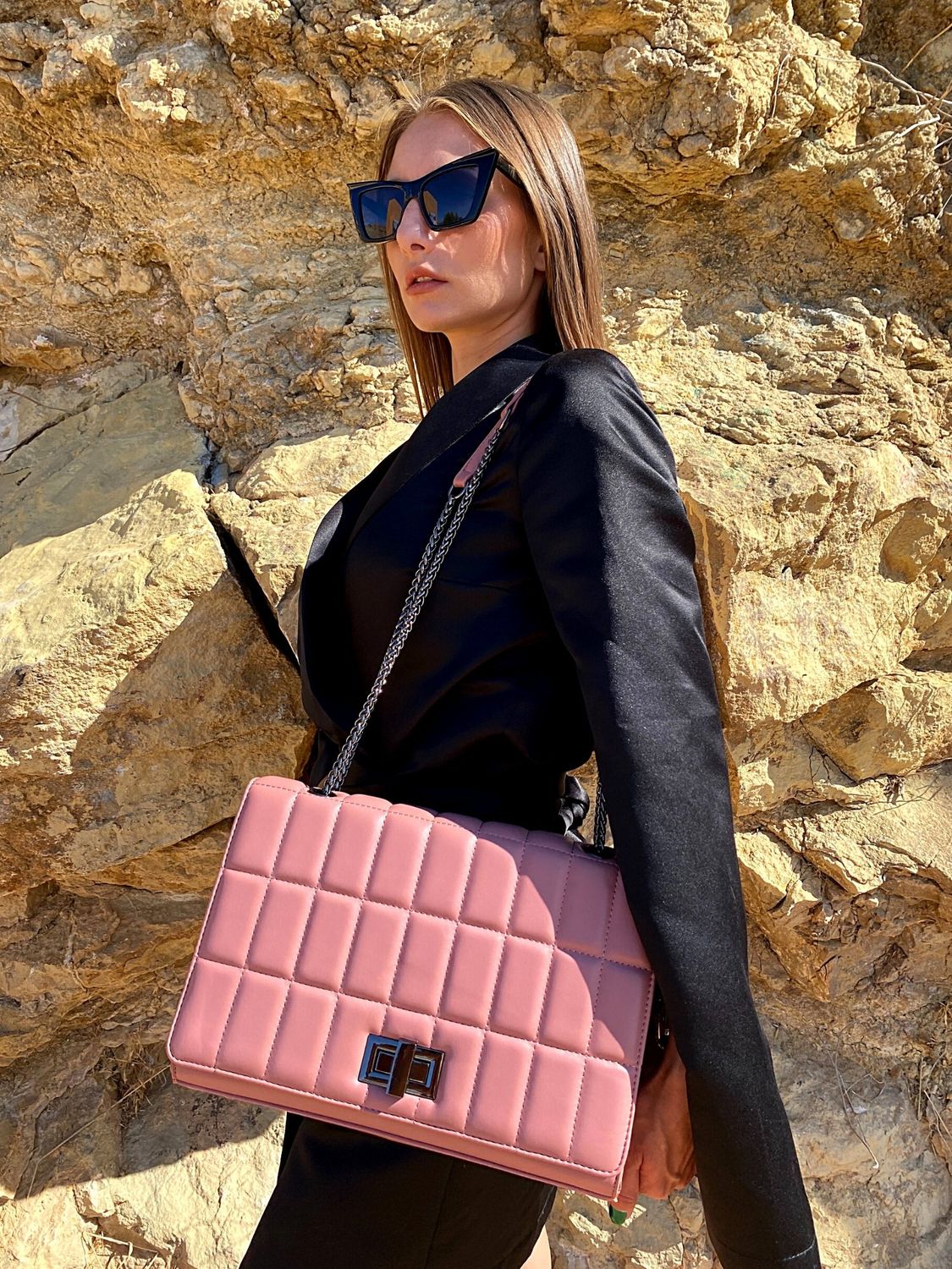 Quilted Chain Strap Shoulder Bag, Color: Pink