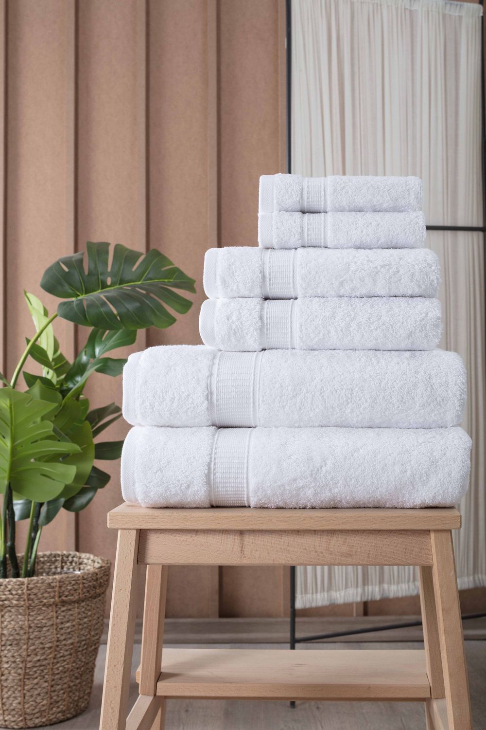 Turkish Cotton Full Bath Towel Set of 6, Color: white