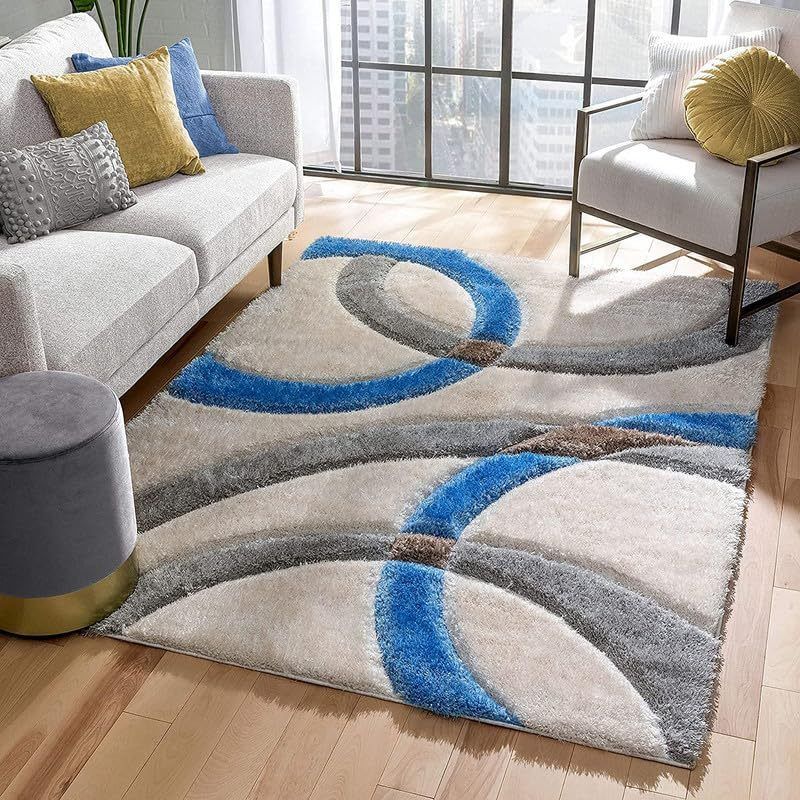 Carpets for Living Room 4x6 Feet |Ivory/Blue Ring, Size: 4x6 Feet, Color: Ivory/Blue Ring