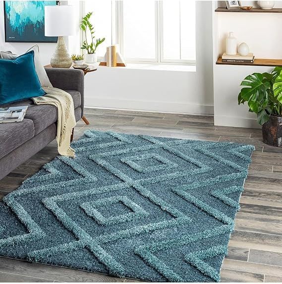 Square Shaggy Fur Rug &amp; Carpets for Bedroom &amp; Living Room-LIGHT BLUE