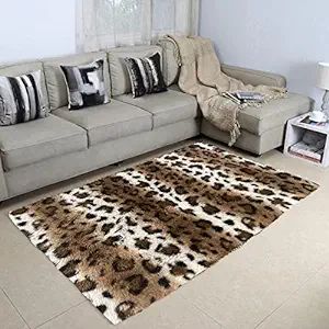 CottonFry Faux Sheepskin Fur Area Rugs Round Fur Throw Rug Floor Mat, Size: 36x60, Colour: BrownLeop
