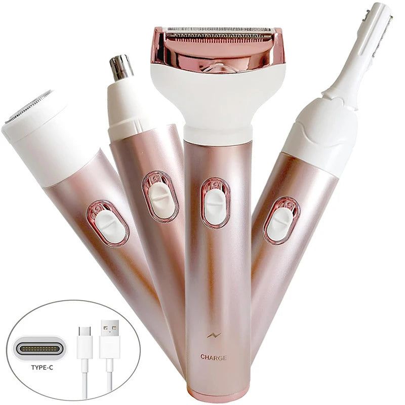 Women Razor Shaver Beauty Instrument Body Epilator Nose Hair Removal, Color: 4 in 1