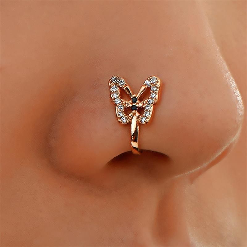 Personalized U-Shaped Diamond-Studded Butterfly European And American, Color: Gold