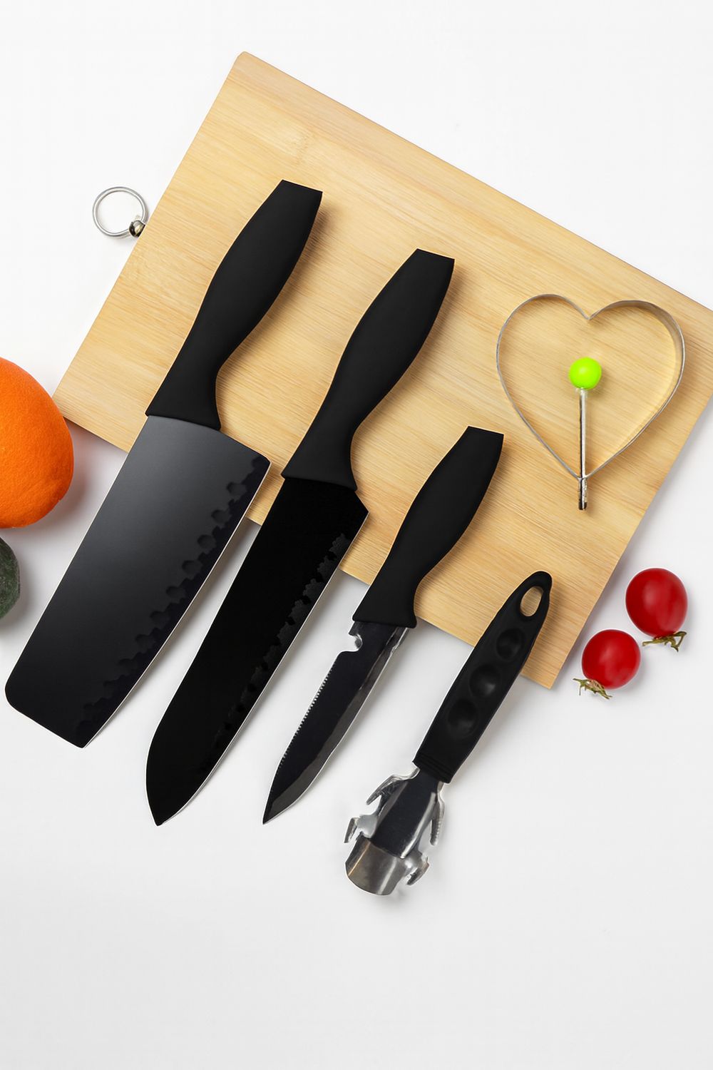 5-Piece Black Kitchen Tool Set – Knives, Can Opener, Mold