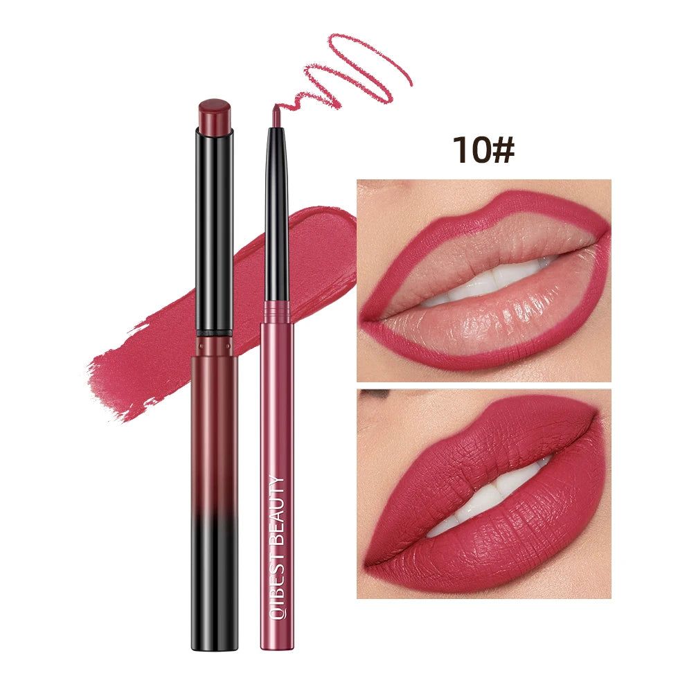 QIBEST 2pcs Lipstick Lipliner Pen Set Matte Velvet Lip Liner Pencil, Color: 10