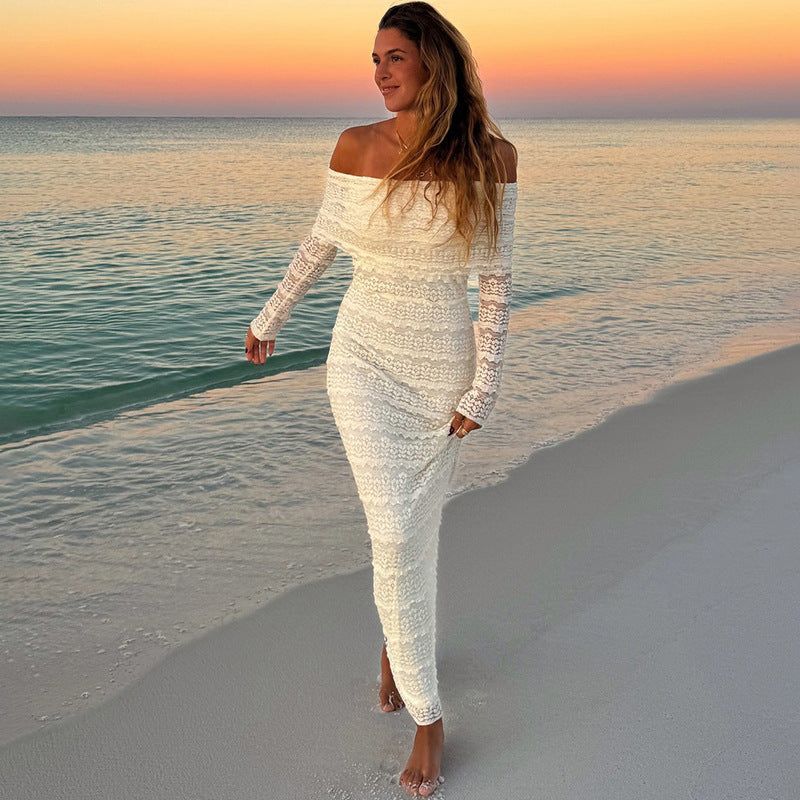 25 Edition – Elegant Off-Shoulder Lace Maxi Dress (Socialite Style)