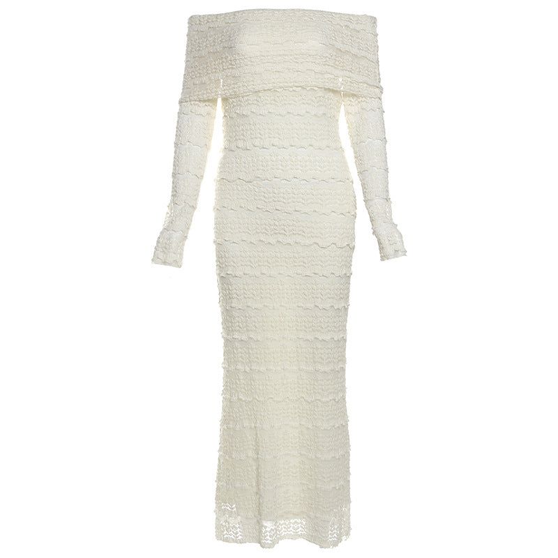 25 Edition – Elegant Off-Shoulder Lace Maxi Dress (Socialite Style), Size: L, Color: Apricot