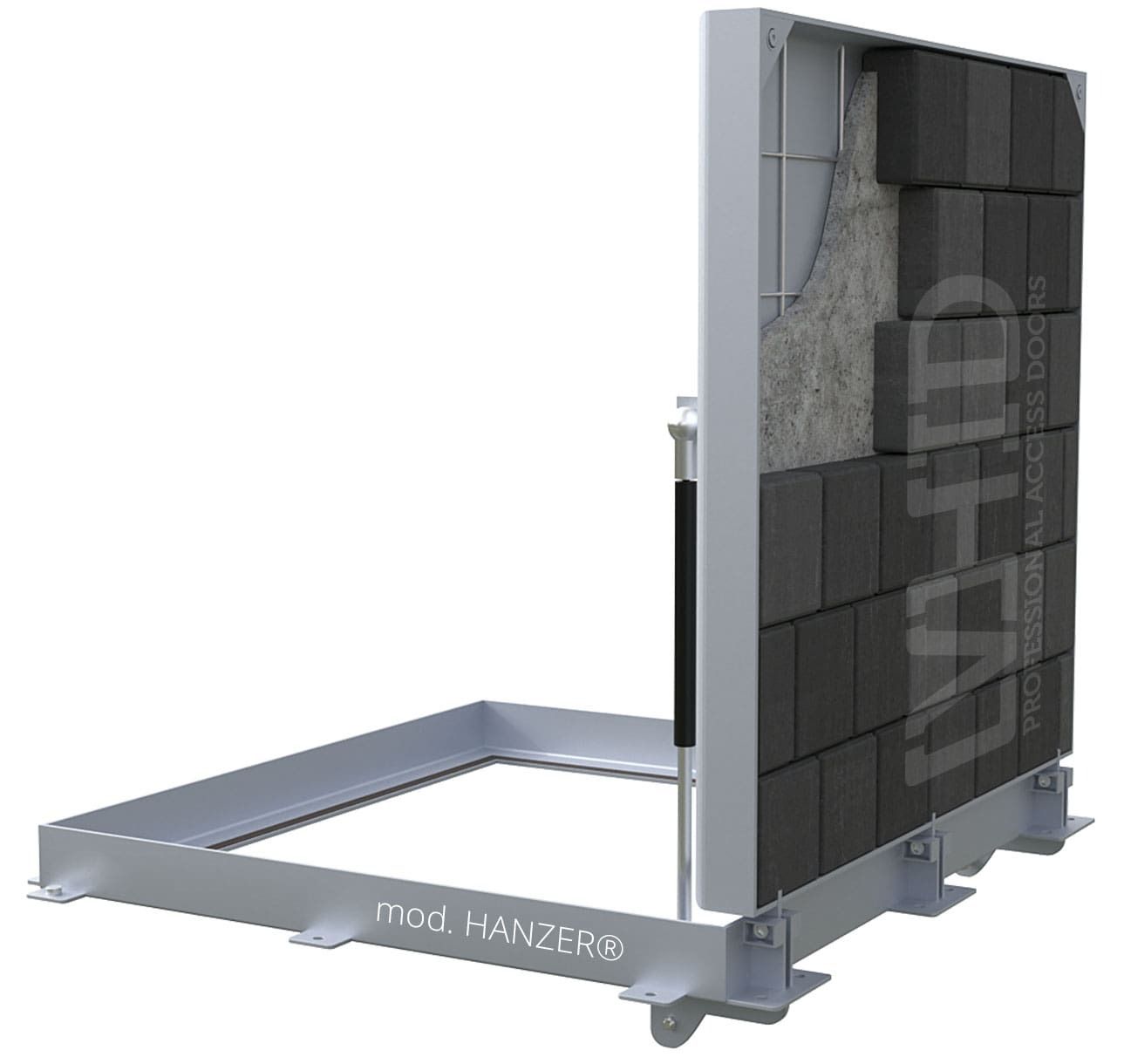 Hermetic floor hatch with a filling tray on gas springs, mod. HANZER. Stainless Steel