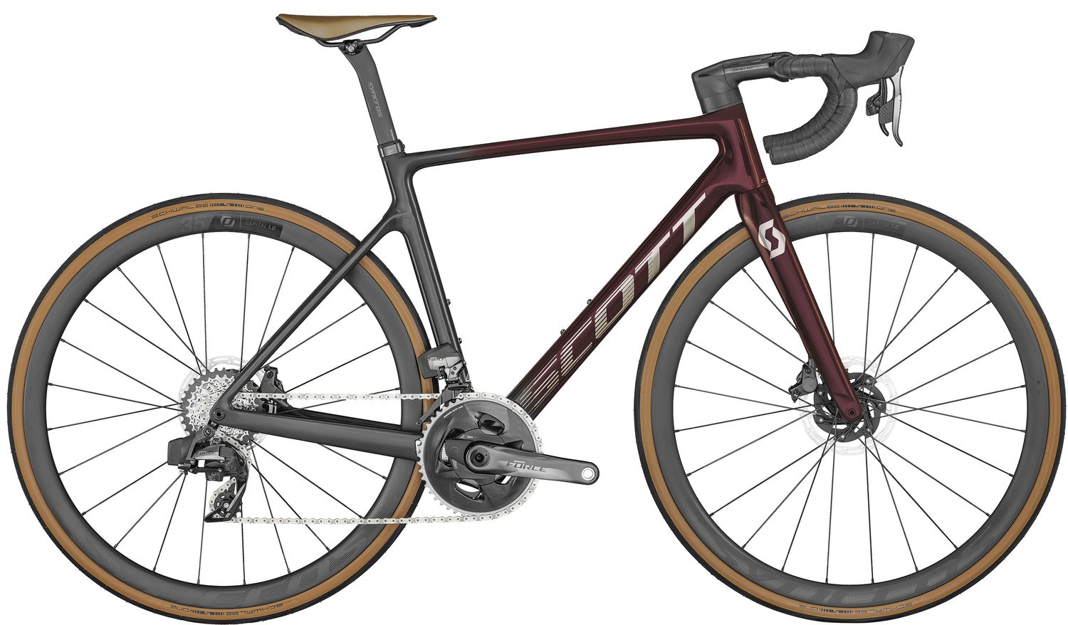 Addict RC 10 56CM Maroon Power tap Sram Force Syncross  35 Carbon wheels.