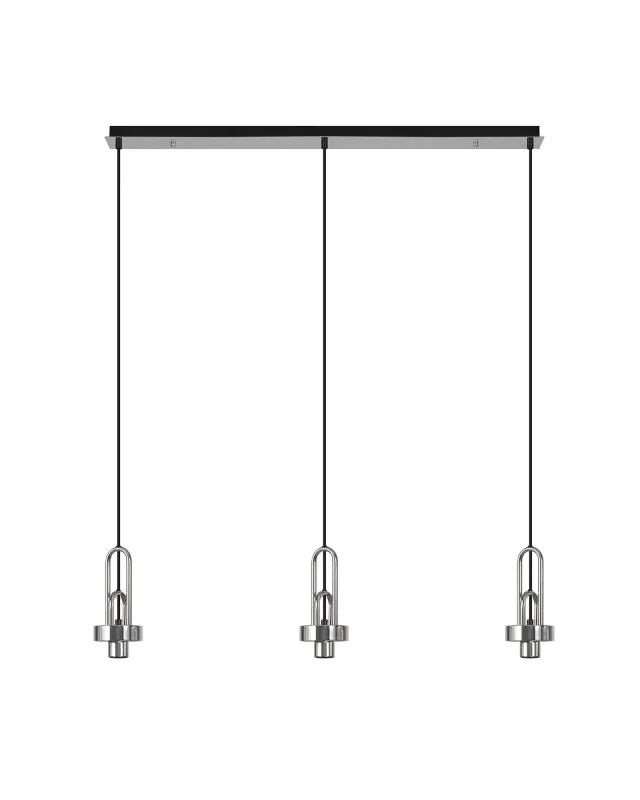 INNSBRUCK Pendelleuchte linear (Basis Struktur ohne Glas), 3 x E27, Nickel poliert / Schwarz Matt