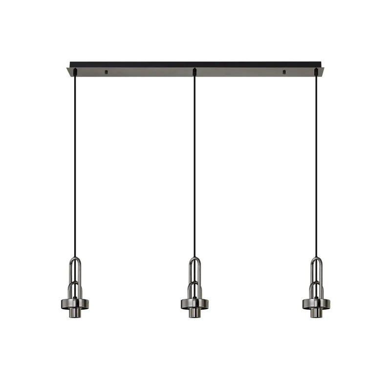 INNSBRUCK Pendelleuchte linear (Basis Struktur ohne Glas), 3 x E27, Chrome Schwarz / Schwarz matt