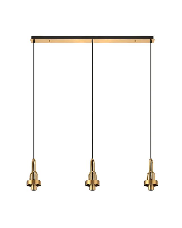 INNSBRUCK Pendelleuchte linear (Basis Struktur ohne Glas), 3 x E27, Messing / Schwarz matt