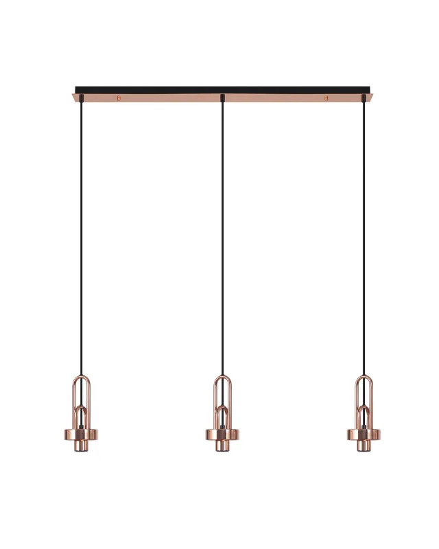 INNSBRUCK Pendelleuchte linear (Basis Struktur ohne Glas), 3 x E27, Kupfer / Schwarz Matt