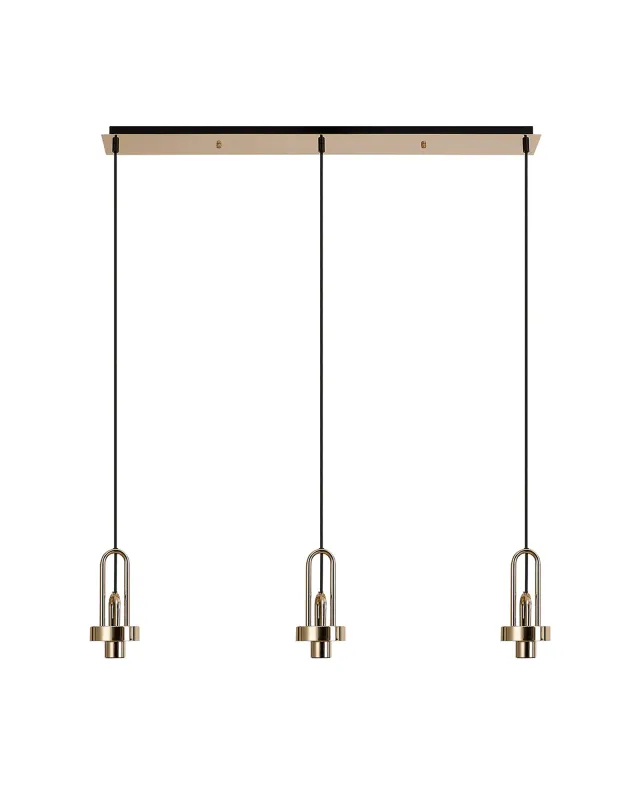 INNSBRUCK Pendelleuchte linear (Basis Struktur ohne Glas), 3 x E27, Gold / Schwarz Matt
