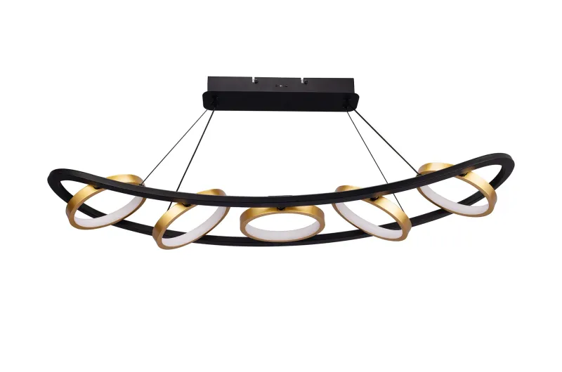ABSAM Pendelleuchte linear 5 Ring, 36W LED, 3200K, 2200lm, Satinschwarz / Gold