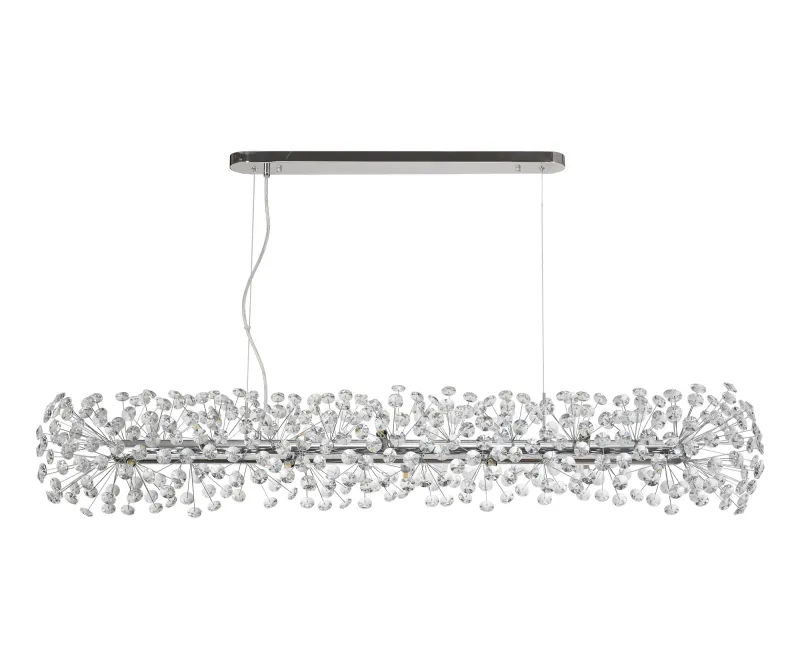 WATTENS Pendelleuchte linear 14 x G9, Chrome Poliert / Kristall