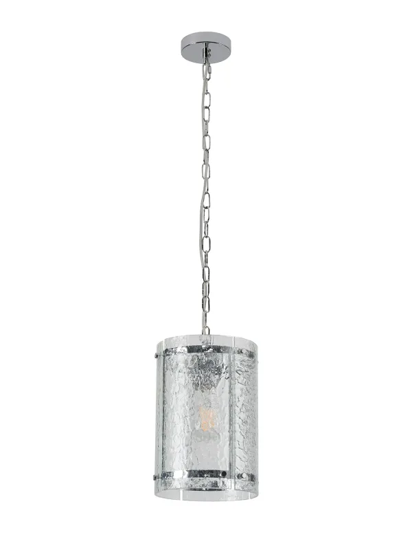 FLOING 20.5cm Pendelleuchte, 1 x E27, Chrome / Ornamentiertes klares (D) Glas