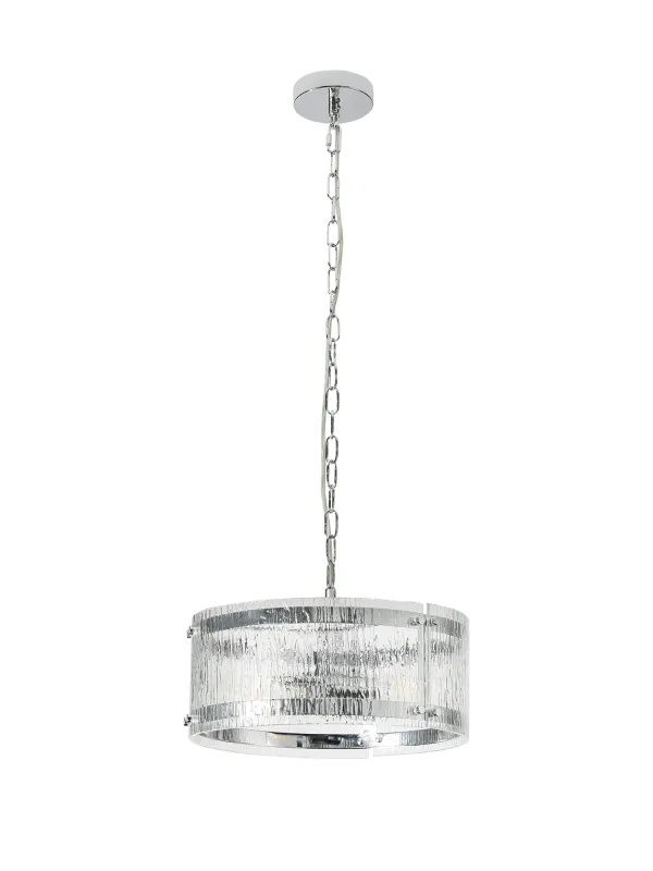 FLOING 35cm Pendelleuchte, 2 x E27, Chrome / Geriffeltes klares (F) Glas