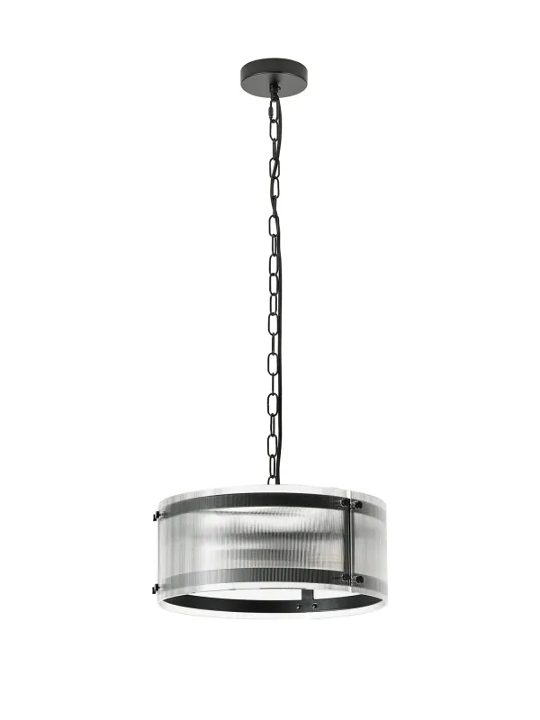FLOING 35cm Pendelleuchte, 2 x E27, Schwarz matt / Schmal geripptes klares (B) Glas