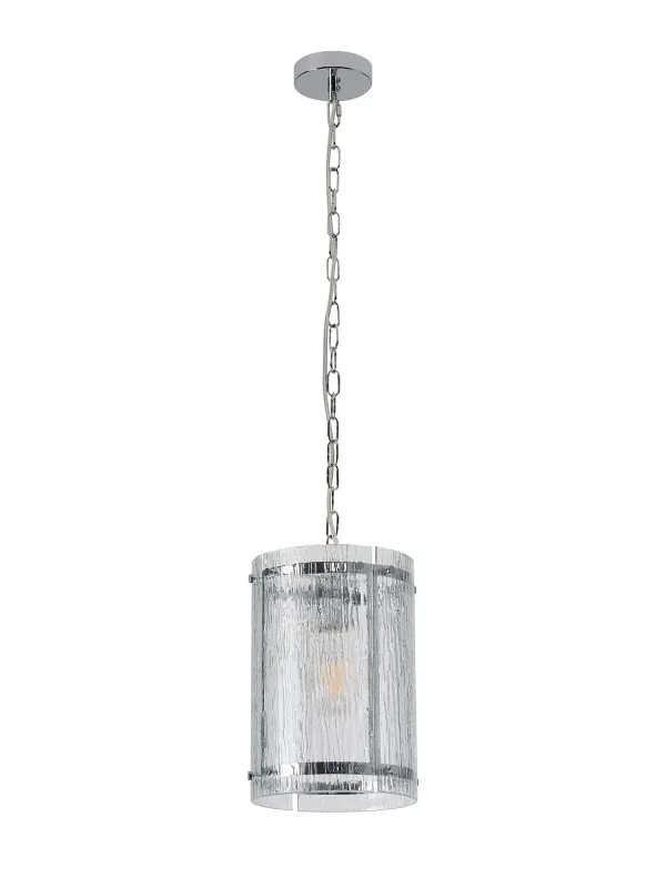 FLOING 20.5cm Pendelleuchte, 1 x E27, Chrome / Geriffeltes klares (F) Glas