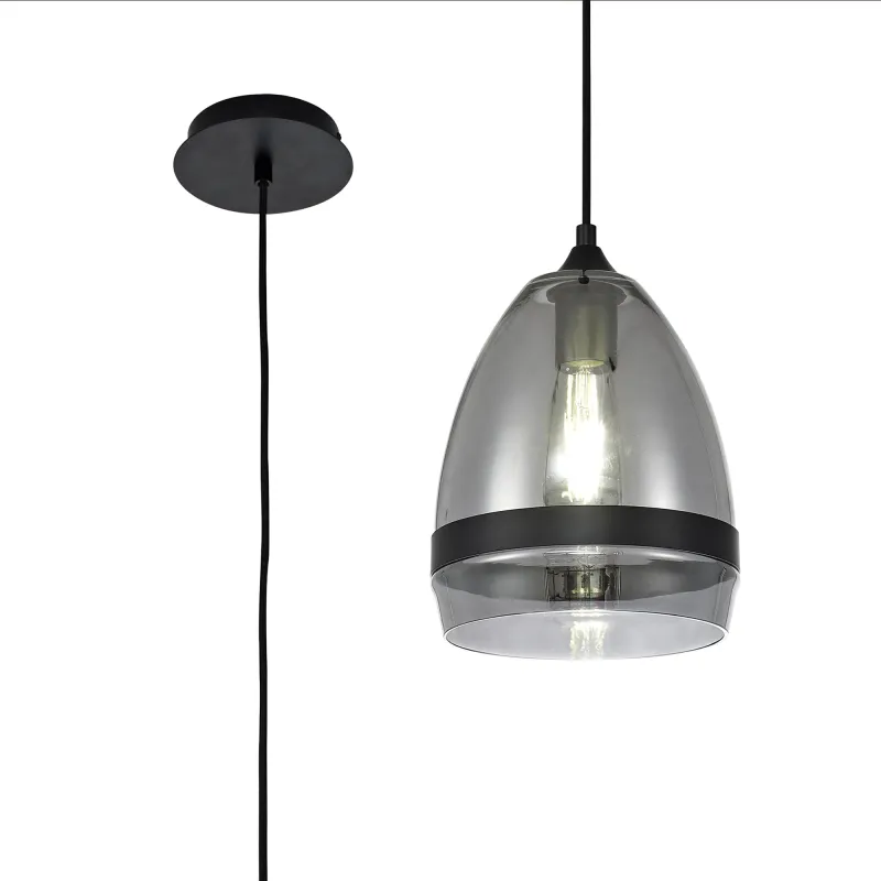 ACH 20cm Kegel Pendelleuchte , 1 x E27, Schwarz matt, Rauchfarbenes Glas