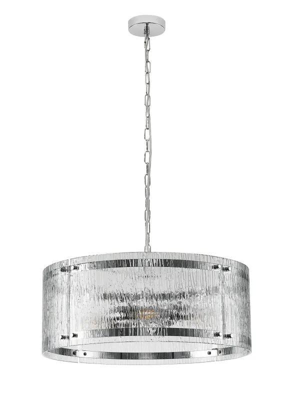 FLOING 56.5cm Pendelleuchte, 4 x E27, Chrome / Geriffeltes klares (F) Glas