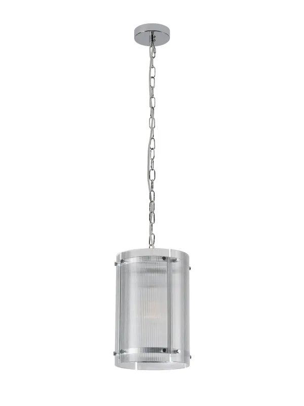 FLOING 20.5cm Pendelleuchte, 1 x E27, Chrome / Schmal geripptes klares (B) Glas