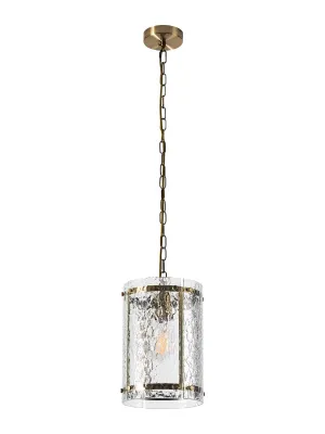 FLOING 20.5cm Pendelleuchte, 1 x E27, Messing Antik / Ornamentiertes klares (D) Glas