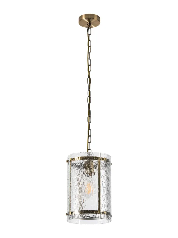 FLOING 20.5cm Pendelleuchte, 1 x E27, Messing Antik / Ornamentiertes klares (D) Glas