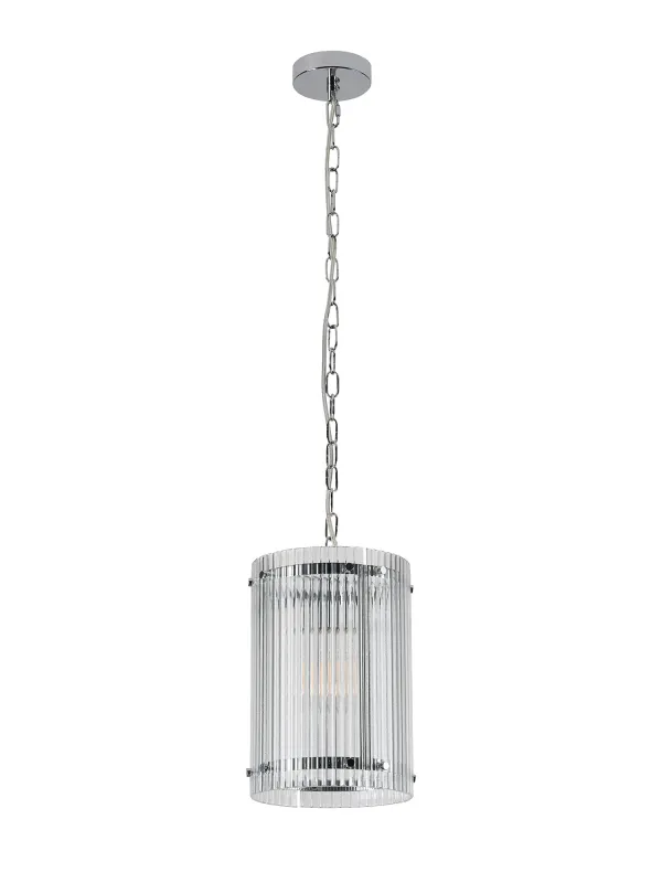 FLOING 20.5cm Pendelleuchte, 1 x E27, Chrome / Breit geripptes, klares (C) Glas