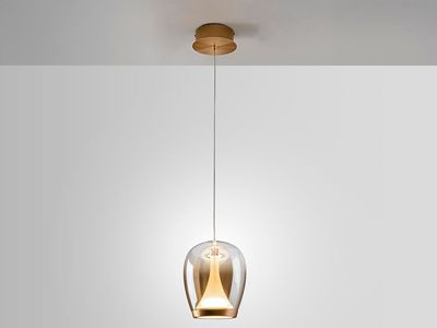 SUSPIRO Pendelleuchte 8,5W LED, 3000K, 900lm, Gold / Glas Bernstein