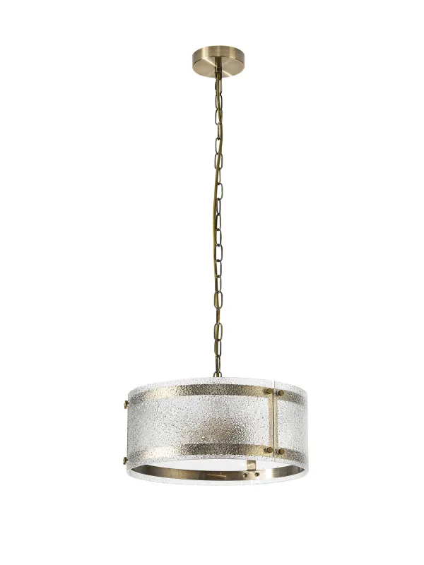 FLOING 35cm Pendelleuchte, 2 x E27, Messing Antik / Gesätes klares (E) Glas