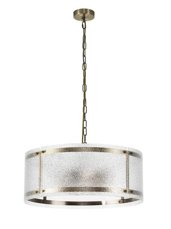 FLOING 56.5cm Pendelleuchte, 4 x E27, Messing Antik / Gesätes klares (E) Glas
