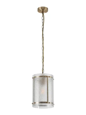 FLOING 20.5cm Pendelleuchte, 1 x E27, Messing Antik / Gesätes klares (E) Glas