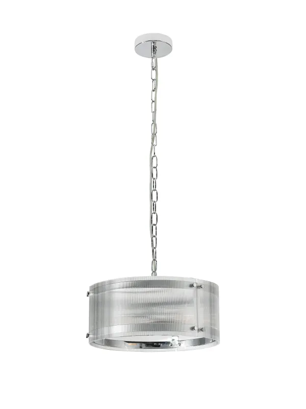 FLOING 35cm Pendelleuchte, 2 x E27, Chrome / Schmal geripptes klares (B) Glas